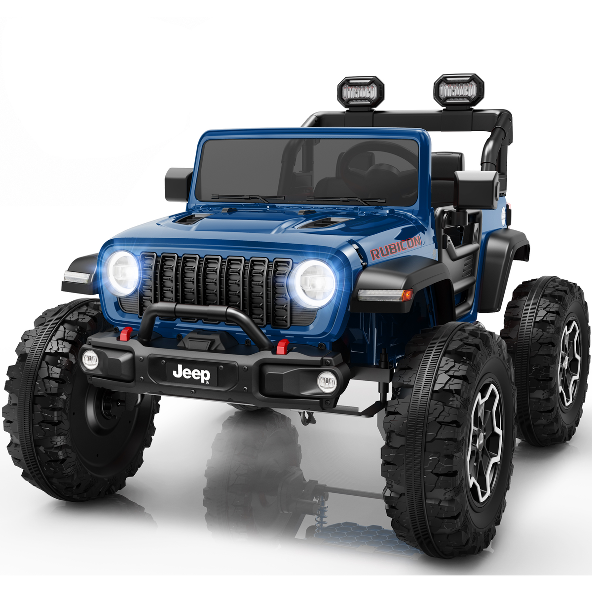 24V Jeep Wrangler Rubicon Ride On Car 2 Seaters for Big Kids, Powered Ride On w/4 Wheels Spring Suspension, Parent Remote Control, LED Lights, Bluetooth, MP3, Ride On Toy for Ages 3-8