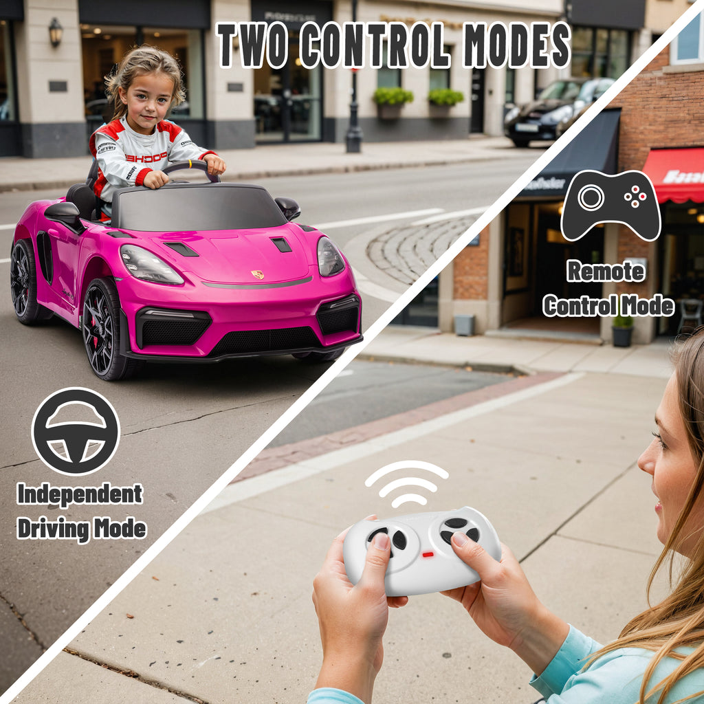 Porsche 718 Kids Ride On Toy, Electric Car for Toddlers with Remote Control, 4 Wheel Suspension, Bluetooth, Music, LED, Safety Belts, Kids Sports Ride on Car for Toddler 3-6 Yrs Boys Girls Gifts