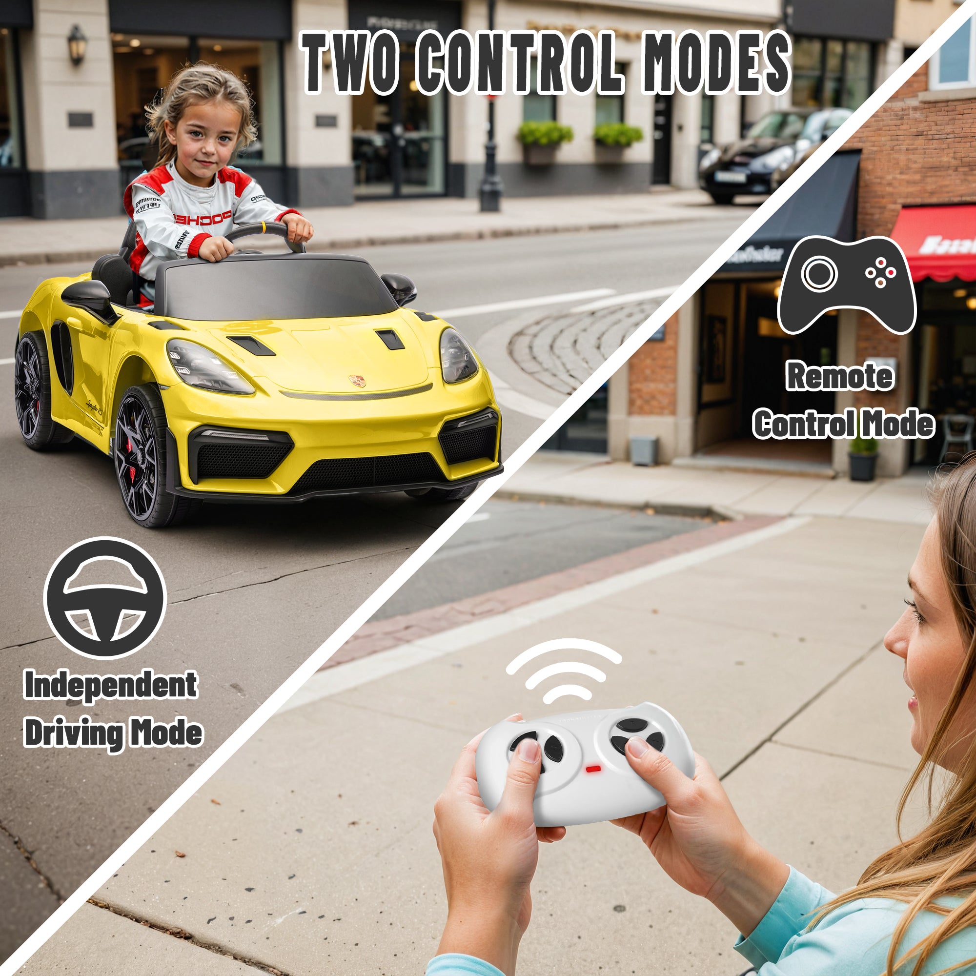 Porsche 718 Kids Ride On Toy, Electric Car for Toddlers with Remote Control, 4 Wheel Suspension, Bluetooth, Music, LED, Safety Belts, Kids Sports Ride on Car for Toddler 3-6 Yrs Boys Girls Gifts