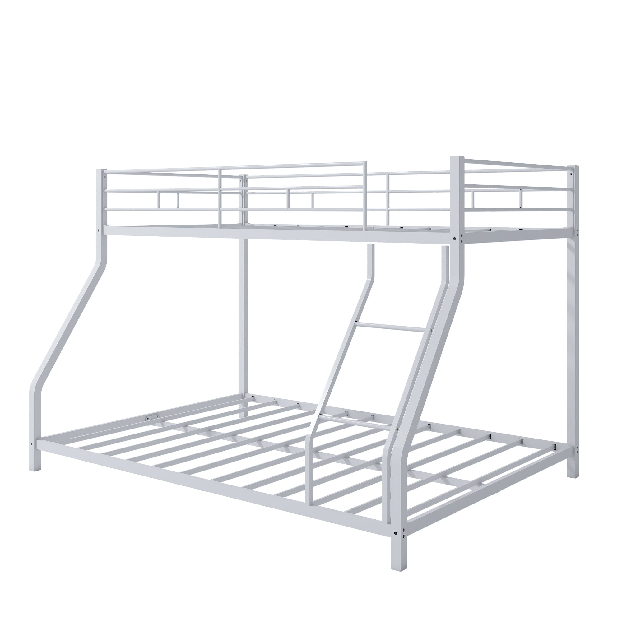 Metal Twin Over Full Bunk Bed, Heavy-duty Metal Bunk Beds For Kids Twin Over Full Size, Low Profile Metal Bunk Bed with Ladder and Full-Length Guardrail, Modern Kids Room Furniture, Black