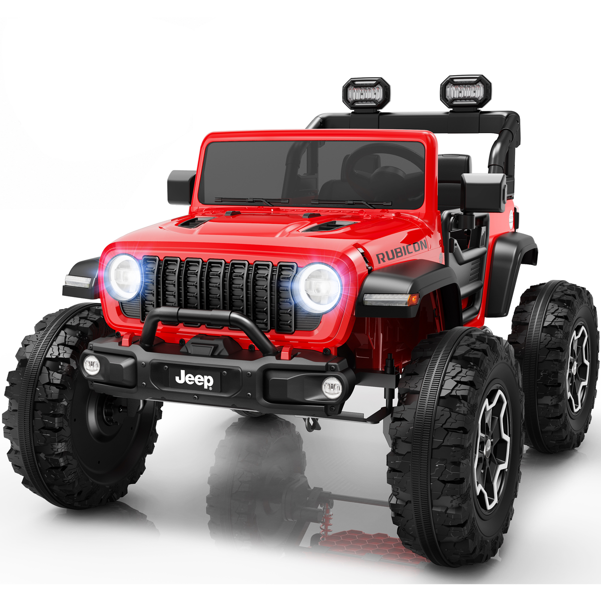 24V Jeep Wrangler Rubicon Ride On Car 2 Seaters for Big Kids, Powered Ride On w/4 Wheels Spring Suspension, Parent Remote Control, LED Lights, Bluetooth, MP3, Ride On Toy for Ages 3-8