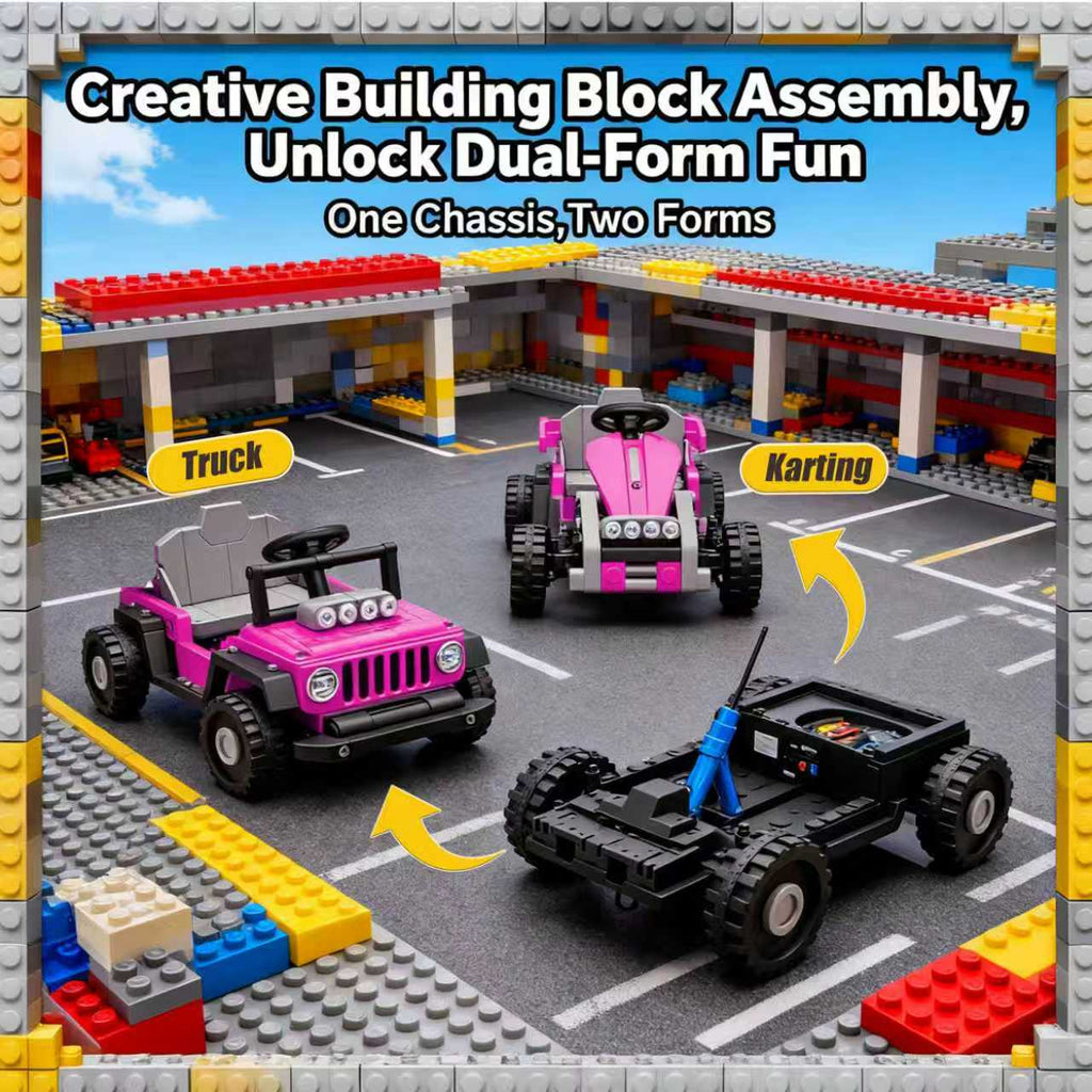 COCLUB 12V 2 Forms Block Electric Car, Power 4 Wheels Ride On Car with Remote Control, Spring Suspension, Ride On Toy for Ages 3+ Kids, Blue