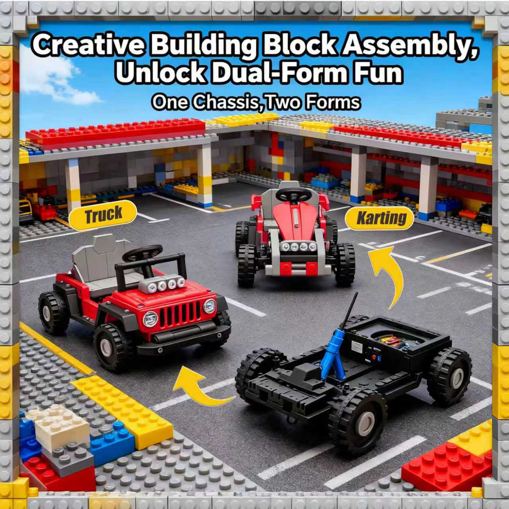 COCLUB 12V 2 Forms Block Electric Car, Power 4 Wheels Ride On Car with Remote Control, Spring Suspension, Ride On Toy for Ages 3+ Kids, Blue