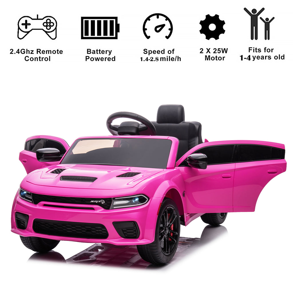12V Ride On Car, Dodge Charger Powered Electric Car with Battery Powered, Bluetooth, Remote Control, LED Light, Ride On Toy for Ages 3+ Kids