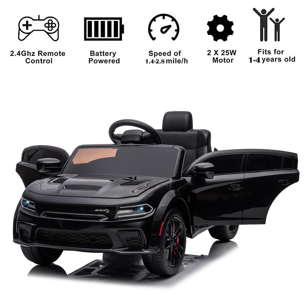 12V Ride On Car, Dodge Charger Powered Electric Car with Battery Powered, Bluetooth, Remote Control, LED Light, Ride On Toy for Ages 3+ Kids