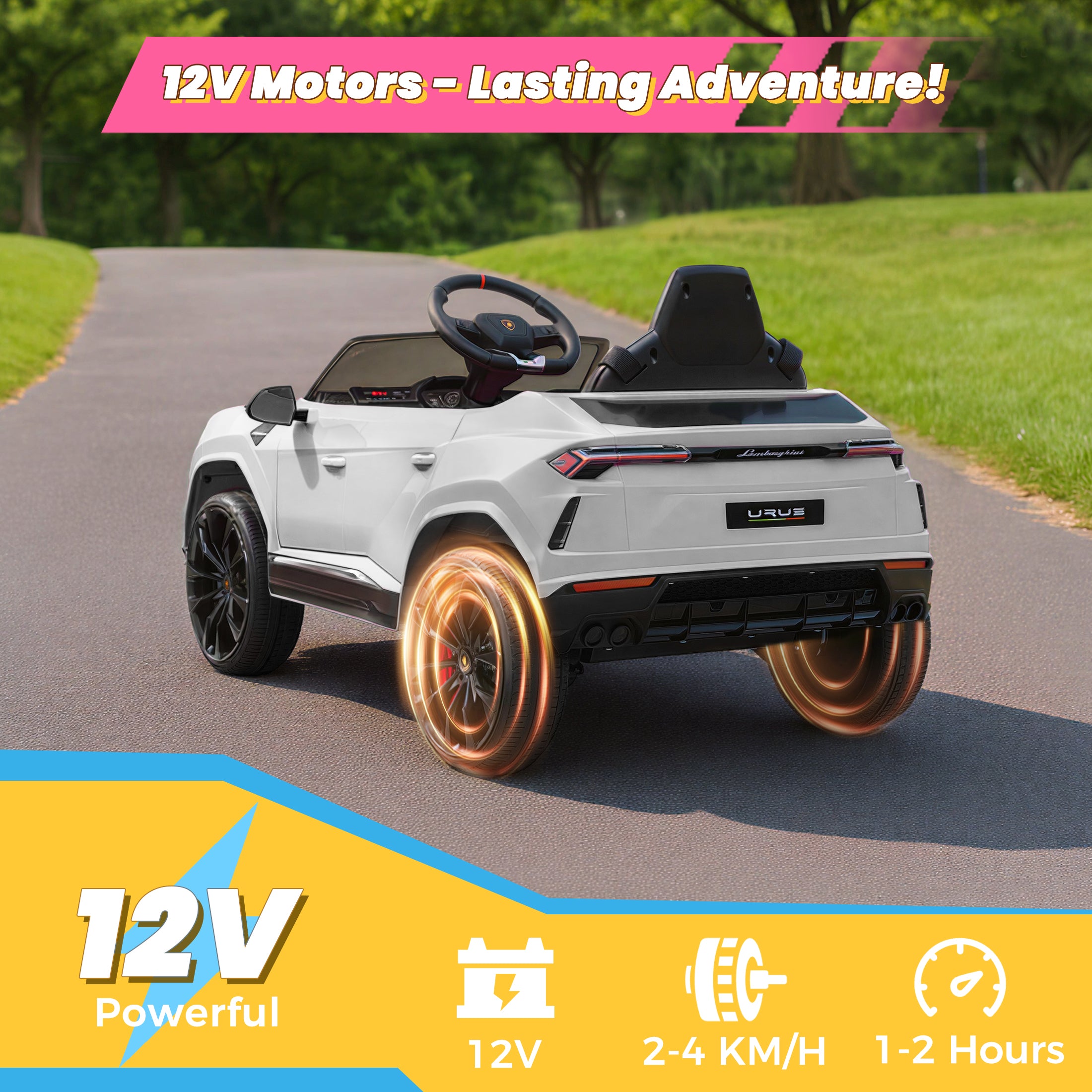 Lamborghini 12V Kids Ride On Car with Remote Control, Battery Powered Electric Car with 4 Wheels, USB, Ride On Toys for 3+ Years Olds Girls Boys, Pink