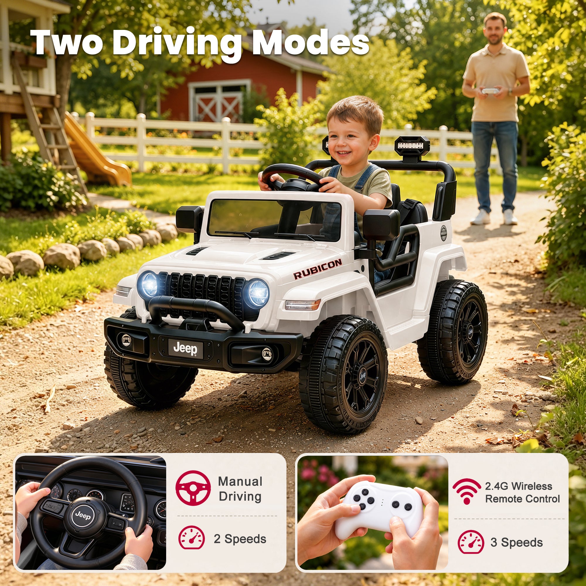 Jeep 12V Ride on Car with Remote Control/Bluetooth, Jeep Wrangler Rubicon Battery Powered Ride on Truck Toy w/Dual Wheel Suspension, Electric Car for Kids Toddler