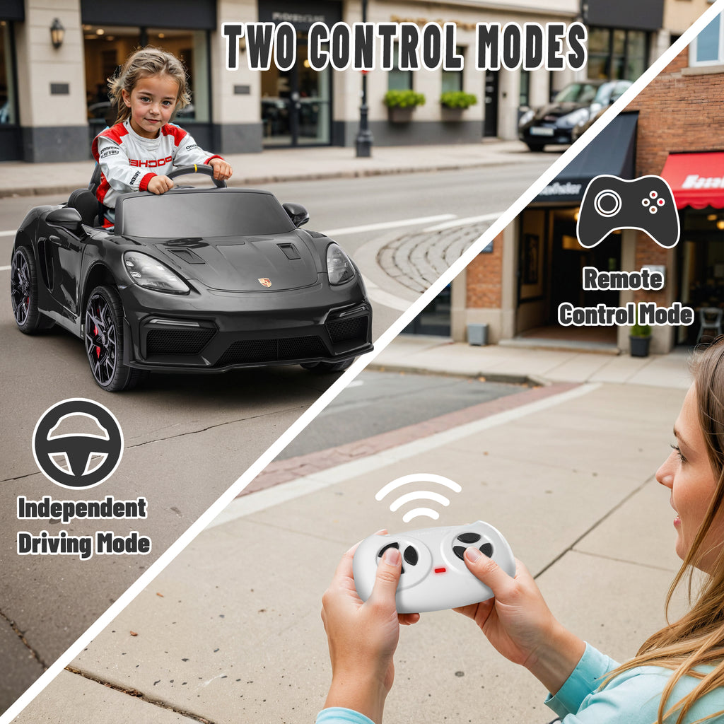Porsche 718 Kids Ride On Toy, Electric Car for Toddlers with Remote Control, 4 Wheel Suspension, Bluetooth, Music, LED, Safety Belts, Kids Sports Ride on Car for Toddler 3-6 Yrs Boys Girls Gifts