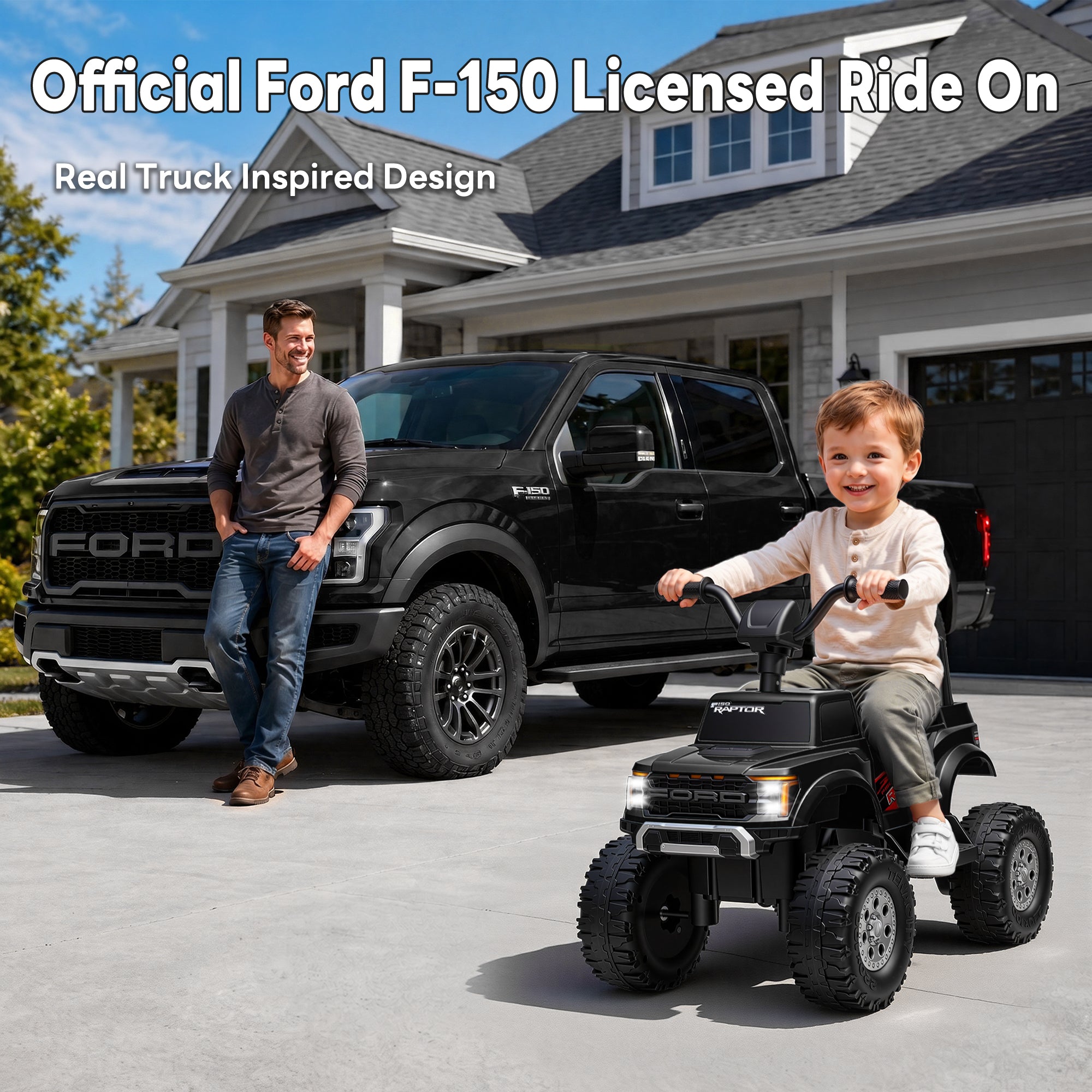 COCLUB 12V Ride On Car for Kids, Licensed Ford F-150 Raptor Battery Powered Ride On Toys w/4 Wheels, LED Lights, Toddlers Electric Car for Ages 2-5
