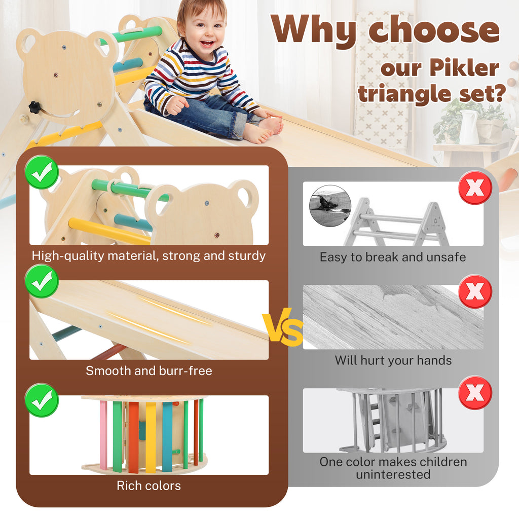 COCLUB Pikler Triangle Climbing Set, 7in1 Toddler Climbing Toys Indoor with Arch&Ramp&Ladder, Climbing Toys for Toddlers 1-3 Inside Gym - Rainbow