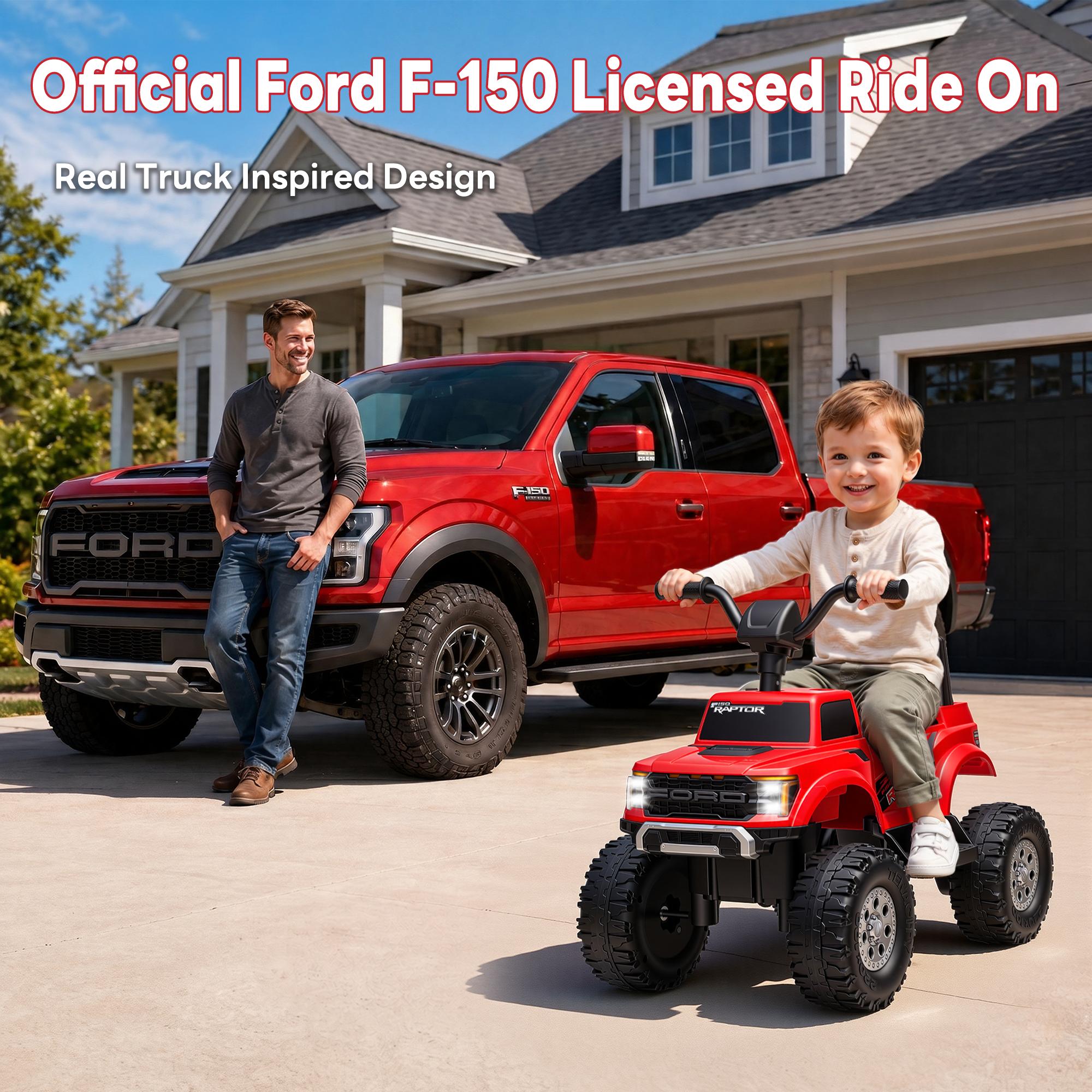 COCLUB 12V Ride On Car for Kids, Licensed Ford F-150 Raptor Battery Powered Ride On Toys w/4 Wheels, LED Lights, Toddlers Electric Car for Ages 2-5