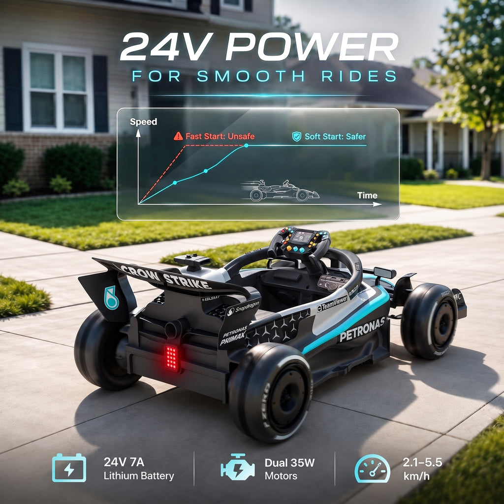 Mercedes-Benz F1 W16 24V Electric Go Kart, COCLUB Kids Ride on Car with Remote Contro, LED Light, Music, Bluetooth, for Ages 3-8
