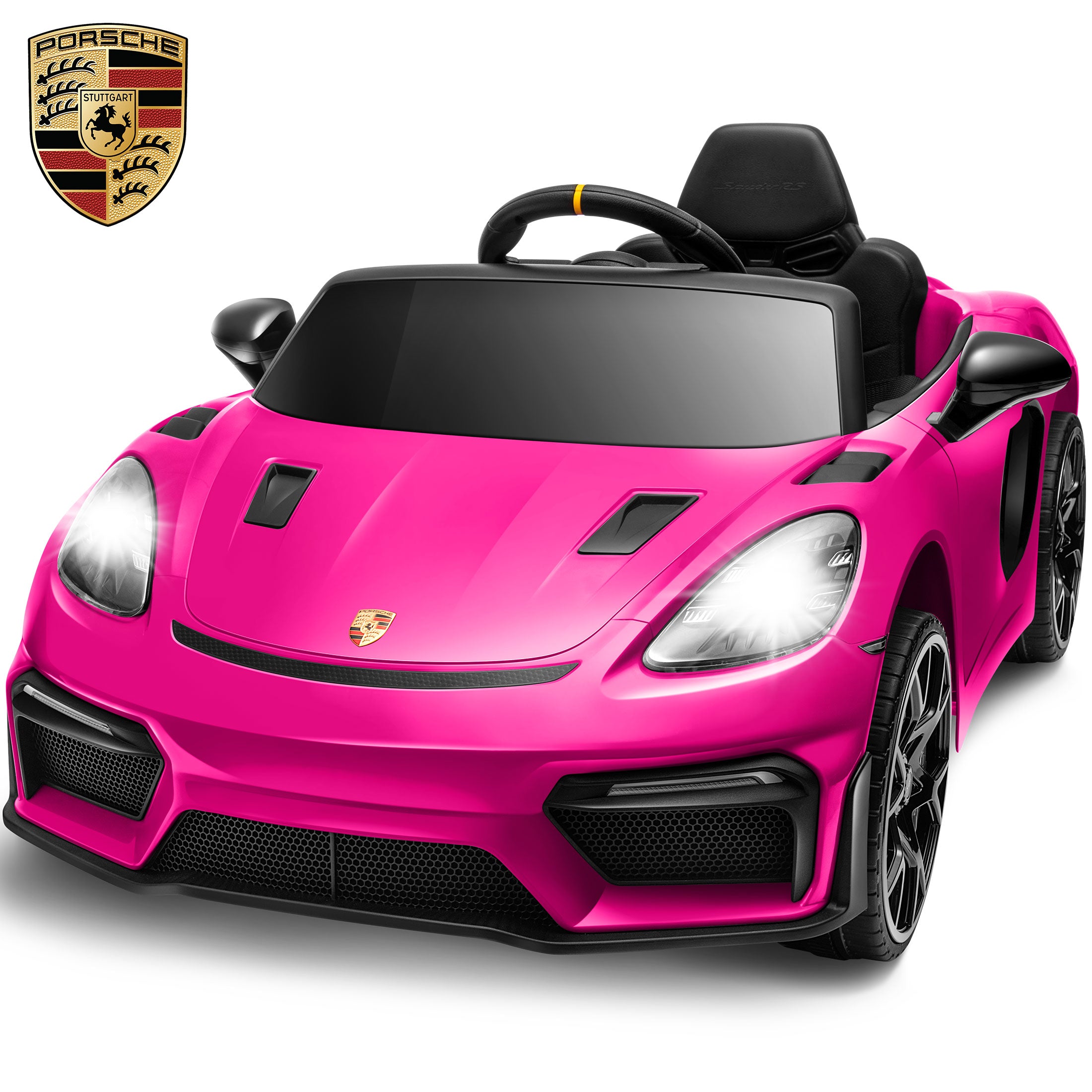 COCLUB Kids Cars to Drive 12V Licensed Porsche 718 Electric Car for Kids with LED Headlights & Tail Light, Remote Control, Music, 4 Wheel Suspension, 3 Speed Ride on Car white
