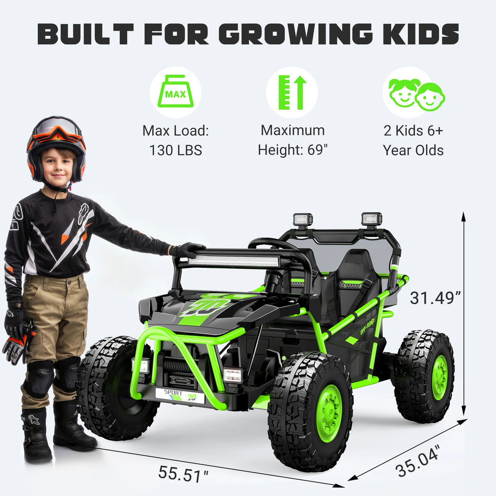 36V Electric Ride on Car Toy for Big Kids, 4 Wheels Spring Suspension Cars, 2 Seater Powered Electric  UTV Toys for Boys Girls 6+, Kids Ride on Toy with Bluetooth, Music, 3 Point Seatbelts, Blue