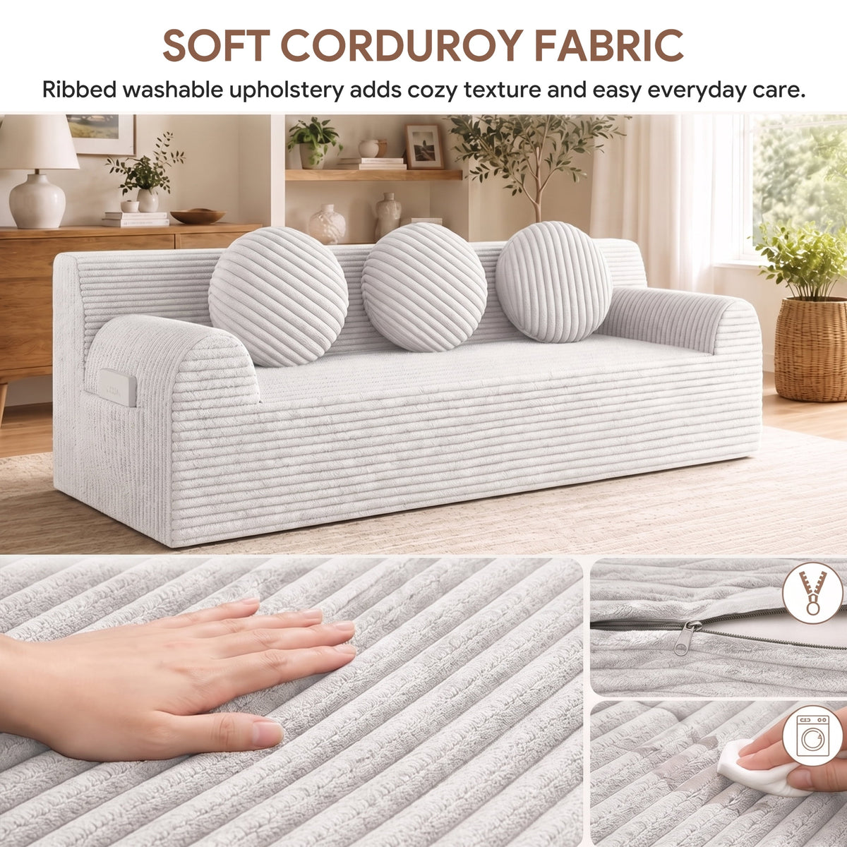 UHOMEPRO 71" Small Cloud Couch, 3 Seater Sofa with High Density Foam, No Assembly Low Profile Floor Couch for Bedroom, Apartment, 1200lbs, Deep Gray