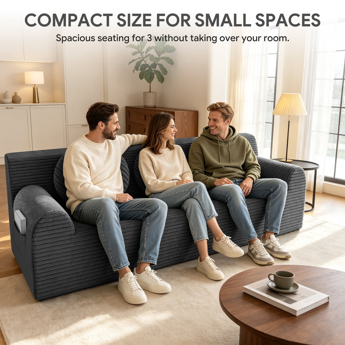 UHOMEPRO 71" Small Cloud Couch, 3 Seater Sofa with High Density Foam, No Assembly Low Profile Floor Couch for Bedroom, Apartment, 1200lbs, Deep Gray