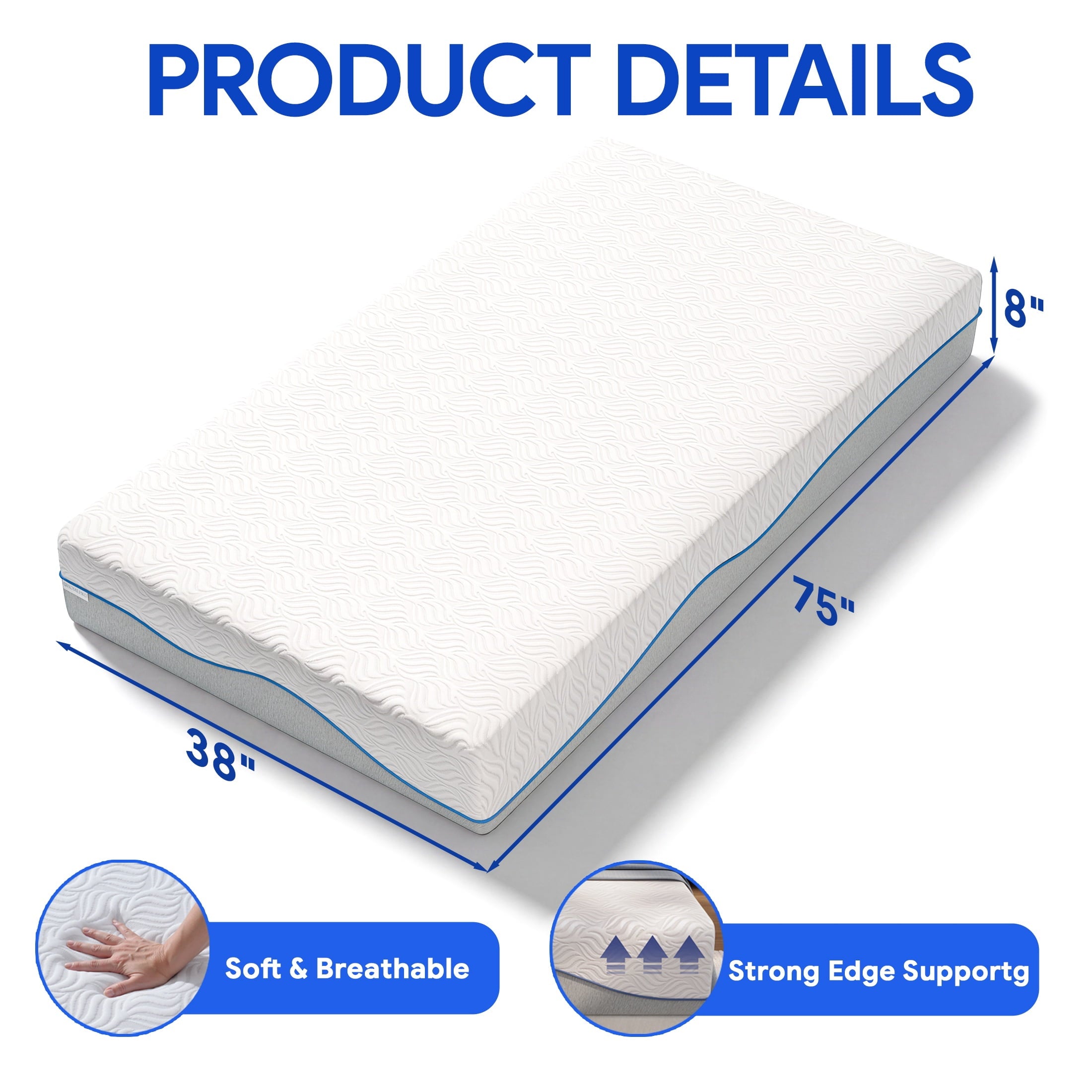UHOMEPRO 8" Twin Mattress for Kids Adults, Gel Memory Foam Mattress in a Box for Bunk Bed, Twin Colchón with Egg-Crate Foam for Cooler Sleep, Pressure Relief, Fiberglass-Free, Medium Firm