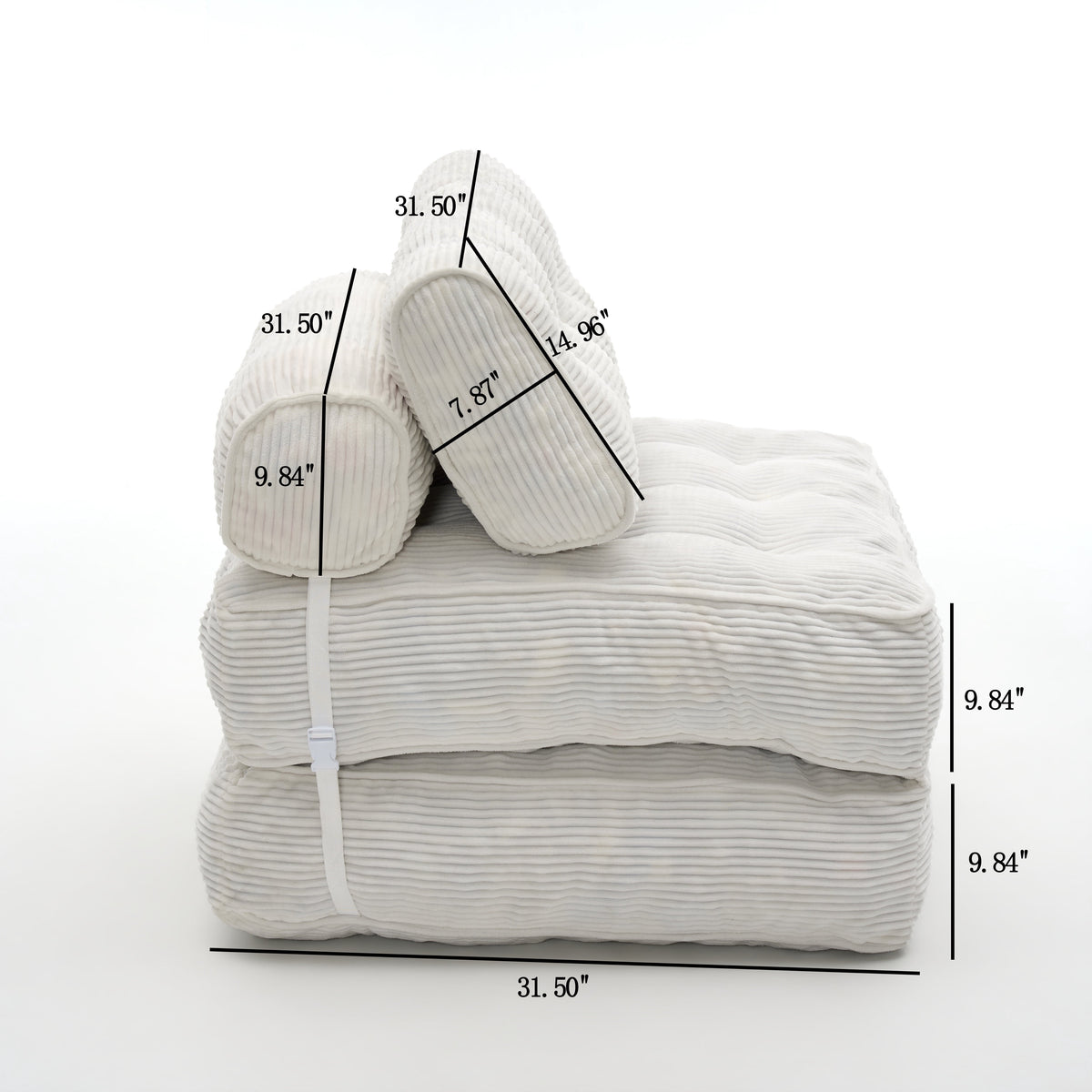 UHOMEPRO Convertible Sleeper Chair, Folding Sofa Bed with Headrest, Lumbar Pillow, High-Density Foam, Portable Floor Sofa for Living Room Bedroom, White