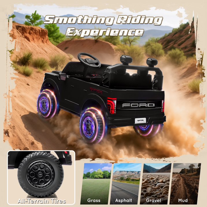 Ford F150 Raptor 24V Powered Ride on Cars for Kids, Extra large Real 2 Seater Ride on Toys with Remote Control, Bluetooth, LED, Truck Storage, Electric Vehicles Ride on Truck for Boys Girls Gifts