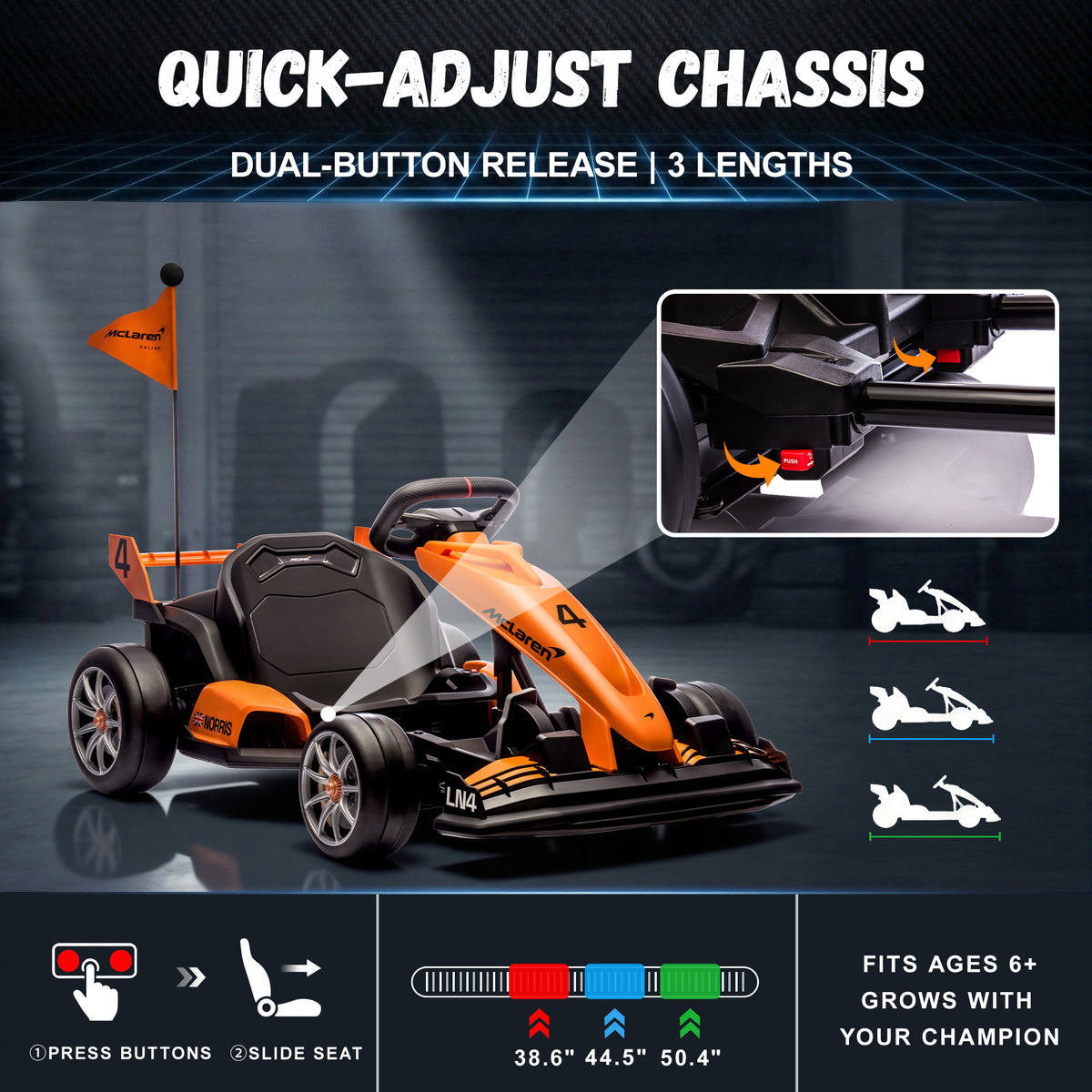 36V Electric Go Kart for Kids, Licensed McLaren Ride On Toys for Big Kids w/ 3 Level Adjustable Seat, 2 Speeds, Battery Powered Drift Racing Go Kart w/ Rear Wheels for Age 6+ Boys Girls