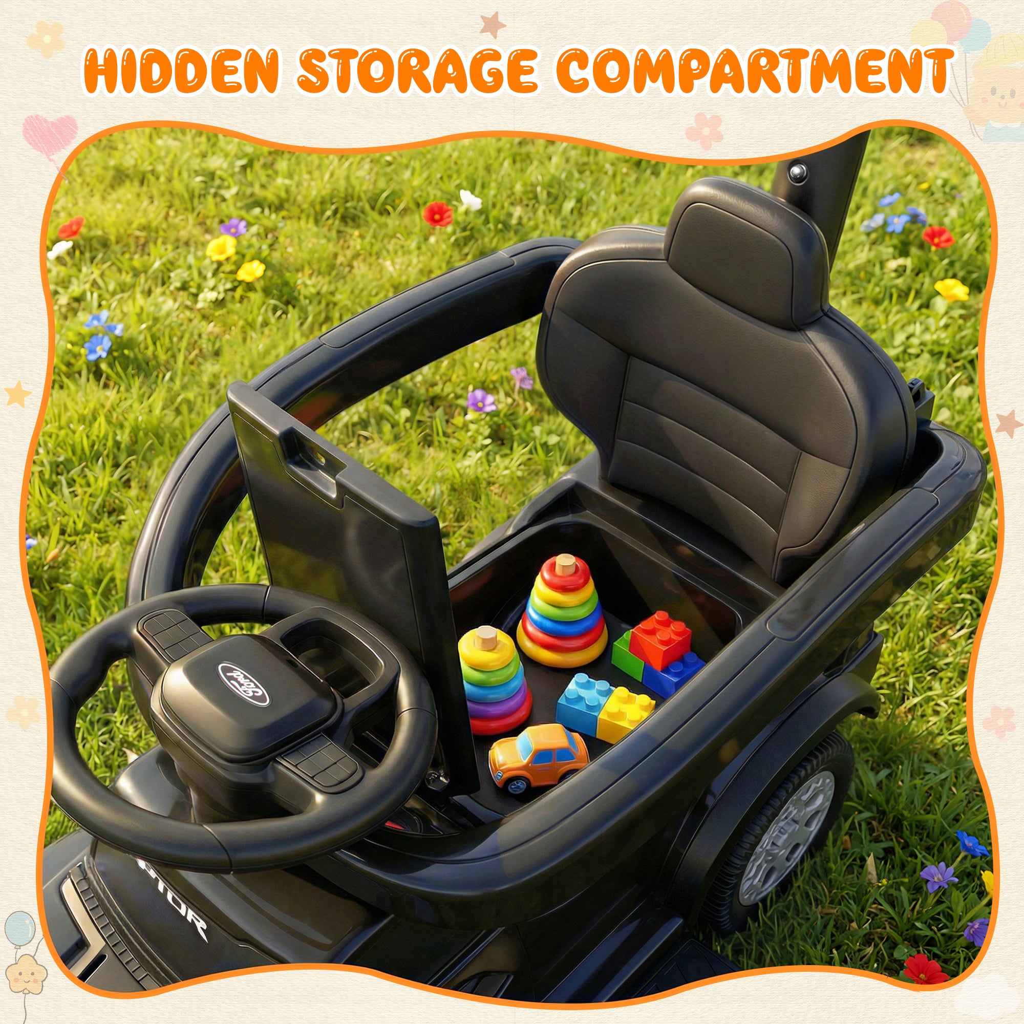 3 In 1 Push Car for Toddlers, Licensed Ford F-150 Ride On Push Car with Removable Parents Handle, Guardrails, Horn, LED Light, Kids Ride On Toy for Ages 18-36 Months, Black