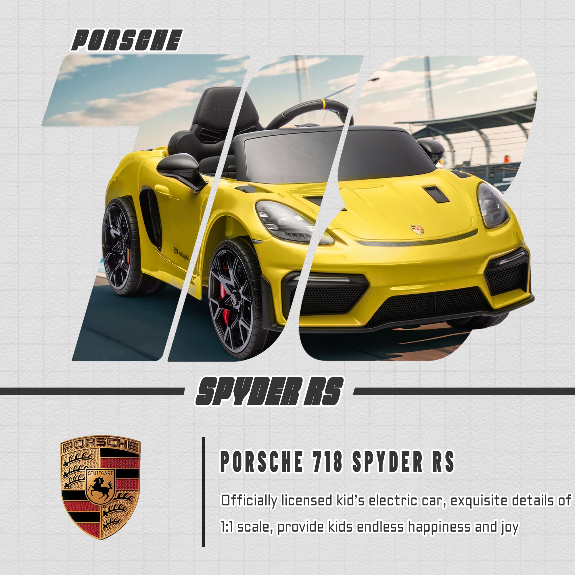 Porsche 718 Kids Ride On Toy, Electric Car for Toddlers with Remote Control, 4 Wheel Suspension, Bluetooth, Music, LED, Safety Belts, Kids Sports Ride on Car for Toddler 3-6 Yrs Boys Girls Gifts