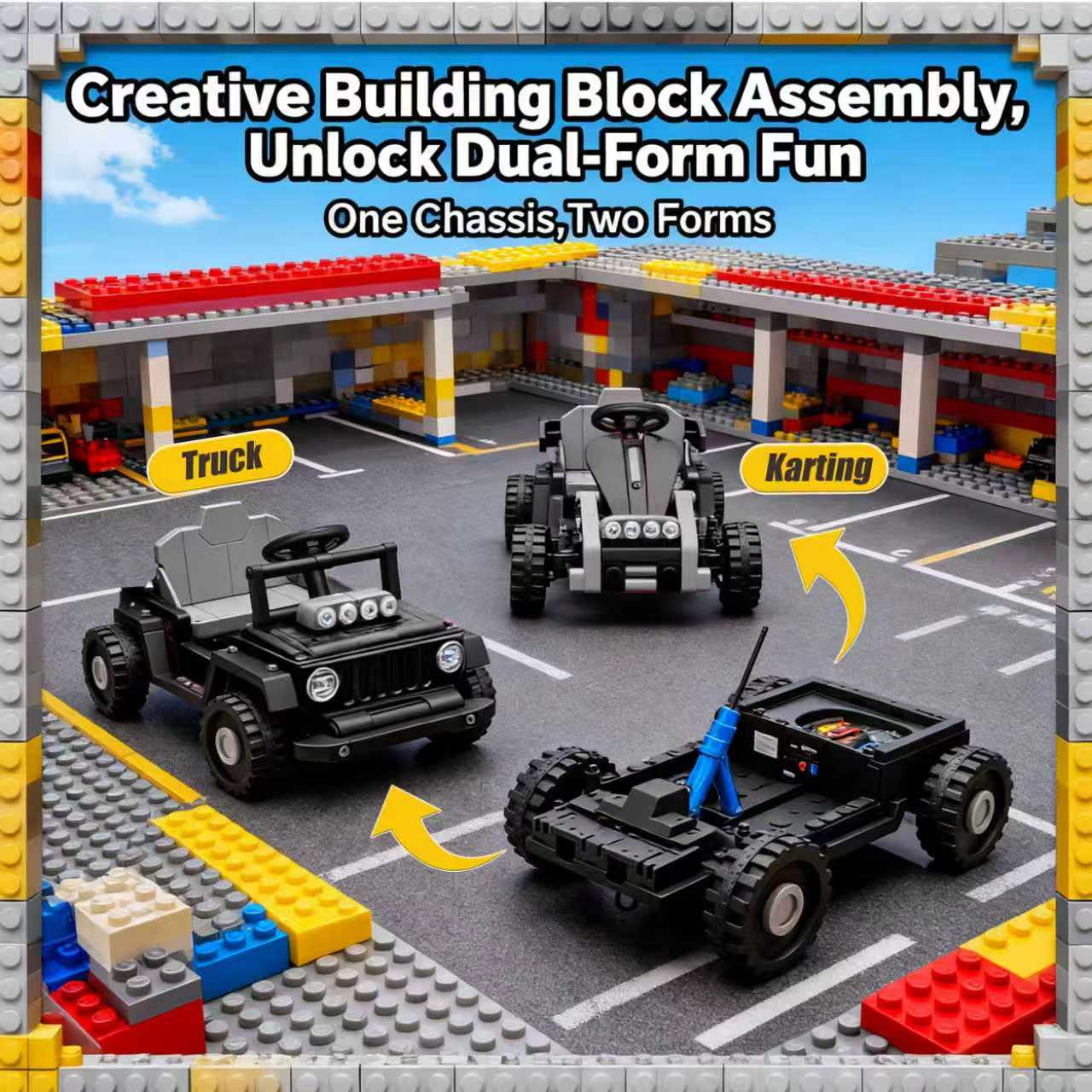 COCLUB 12V 2 Forms Block Electric Car, Power 4 Wheels Ride On Car with Remote Control, Spring Suspension, Ride On Toy for Ages 3+ Kids, Blue