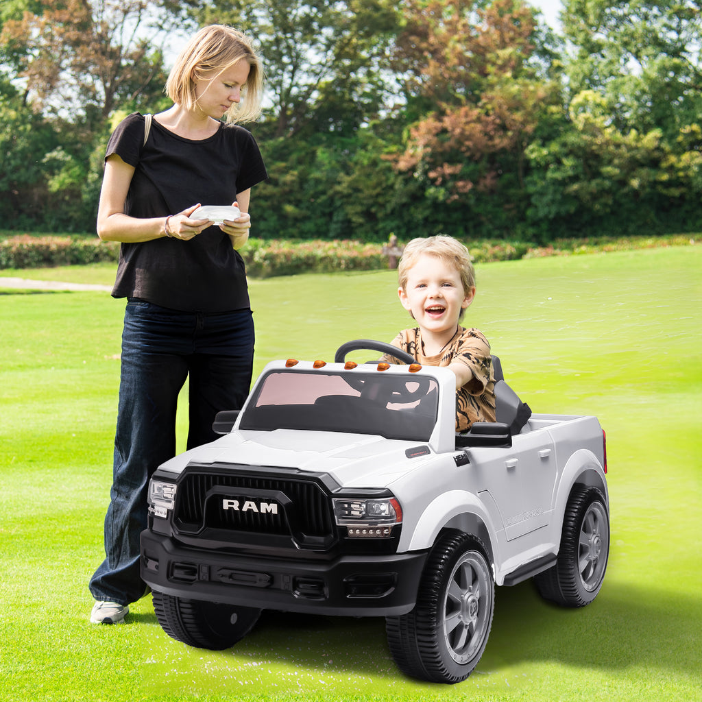 Dodge RAM Ride on Car, 12V Powered Ride on Toy with Remote Control, Rear Wheel Suspension, 5 Point Safety Belt, MP3 Player, Bluetooth, LED Lights, Electric Vehicles for 3-8 Years Boys Girls, Black