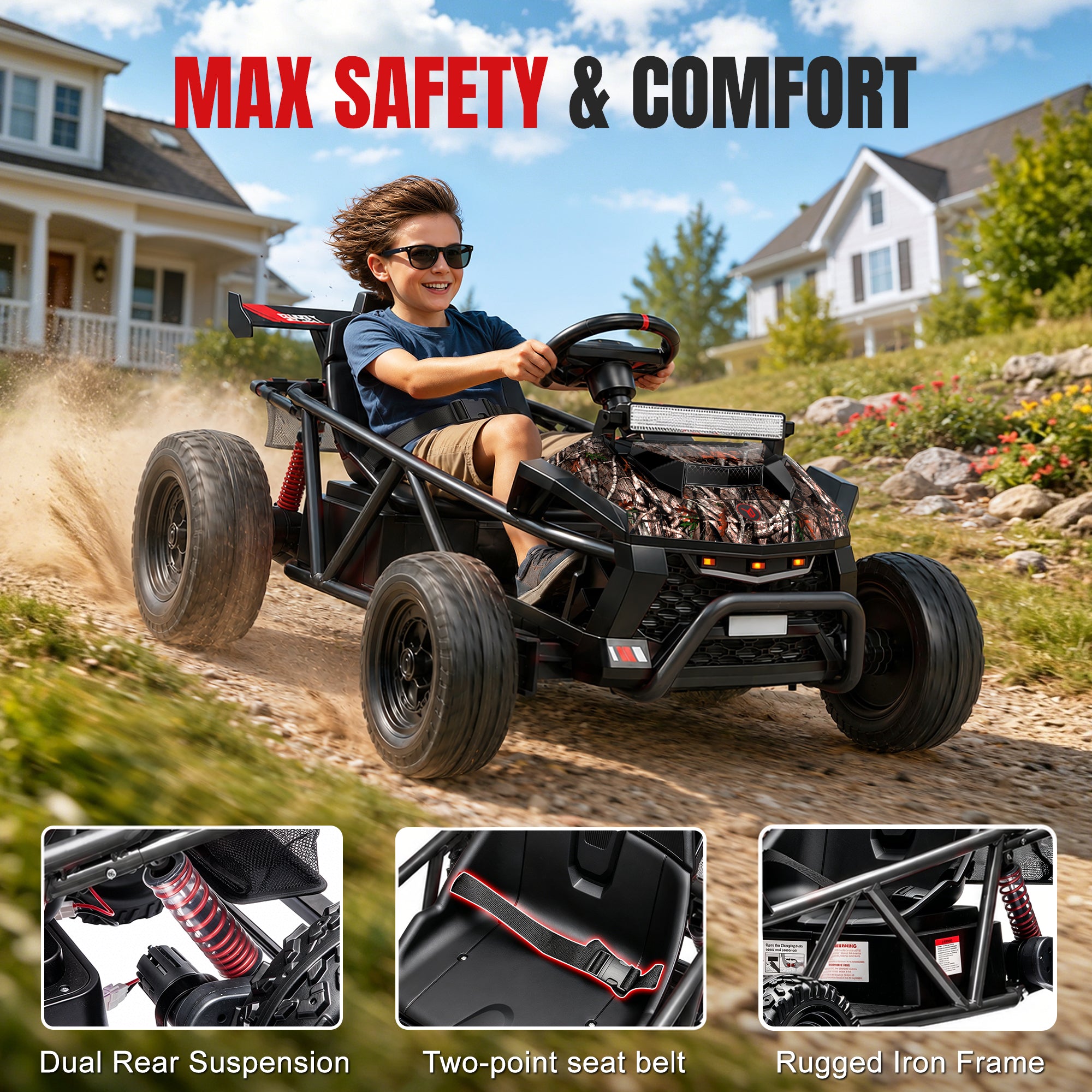 COCLUB 36V Ride On Car for Big Kids, Battery Powered Ride on Toy with Bluetooth, Music, Rear Wheel Spring Suspension, Max 9.3 MPH, Kids Electric Vehicle for Boys Girls