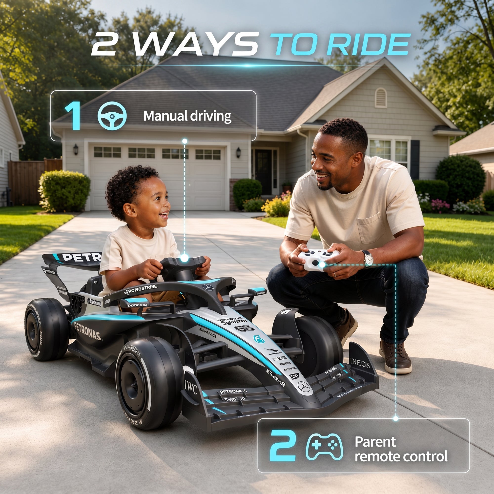 Mercedes-Benz F1 W16 24V Electric Go Kart, COCLUB Kids Ride on Car with Remote Contro, LED Light, Music, Bluetooth, for Ages 3-8