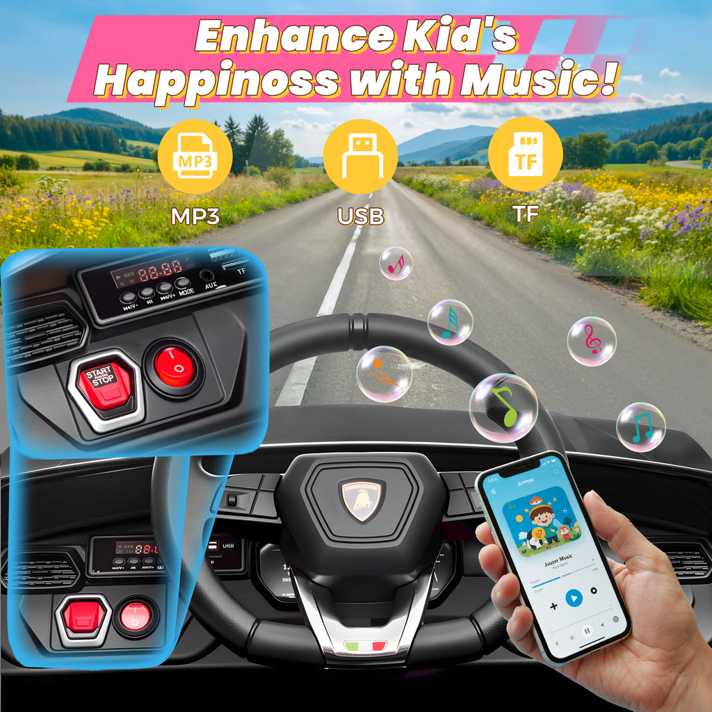 Lamborghini 12V Kids Ride On Car with Remote Control, Battery Powered Electric Car with 4 Wheels, USB, Ride On Toys for 3+ Years Olds Girls Boys, Pink