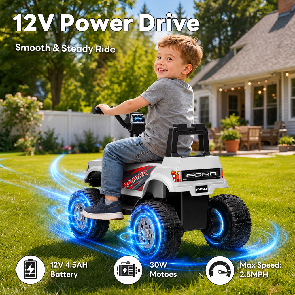 COCLUB 12V Ride On Car for Kids, Licensed Ford F-150 Raptor Battery Powered Ride On Toys w/4 Wheels, LED Lights, Toddlers Electric Car for Ages 2-5