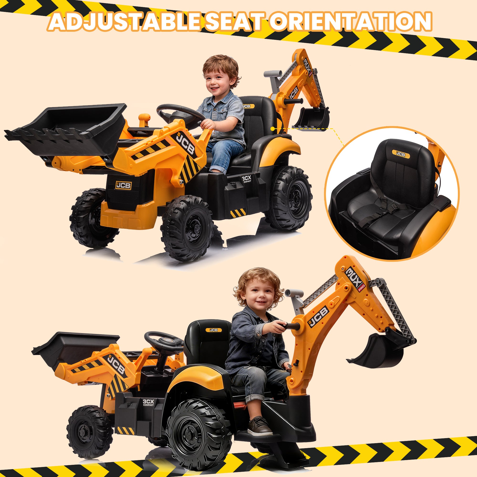 JCB 24V Ride On Excavator, 2 IN 1 Kids Electric Construction Ride on with Remote Control, Front Loader Bulldozer, Digger, Music, Ride on Toys for 3-6 Boys Girls, Yellow
