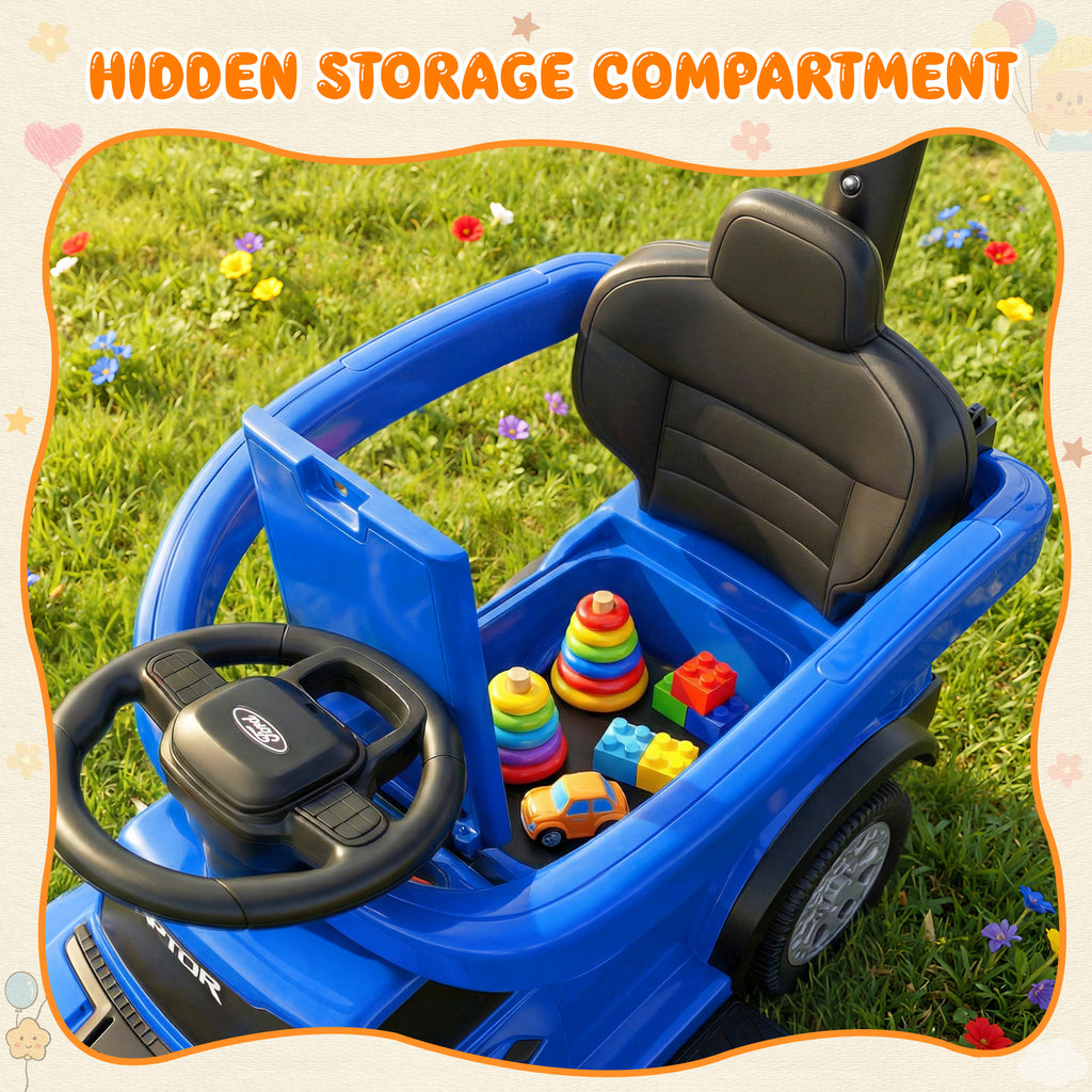 3 In 1 Push Car for Toddlers, Licensed Ford F-150 Ride On Push Car with Removable Parents Handle, Guardrails, Horn, LED Light, Kids Ride On Toy for Ages 18-36 Months, Black