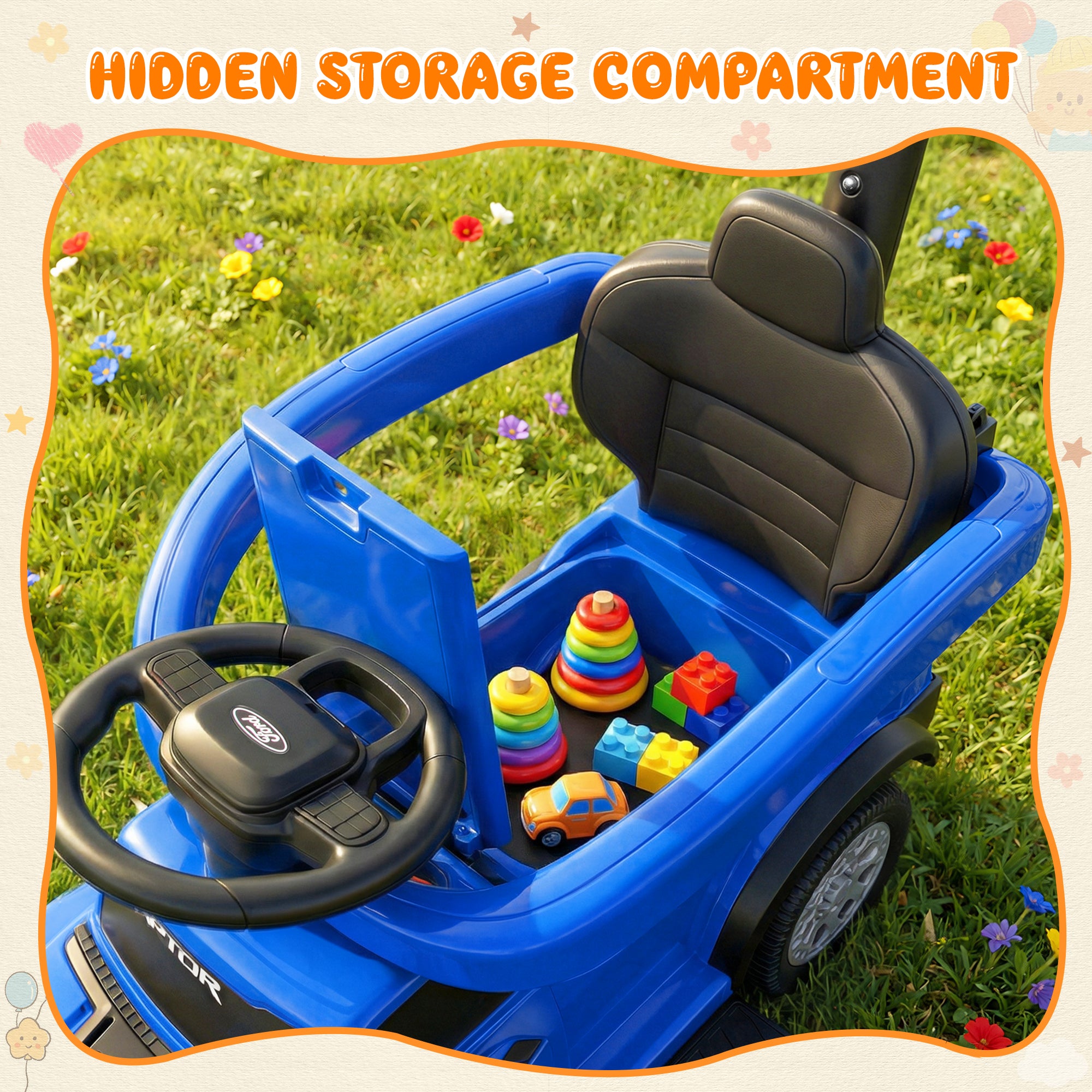 3 In 1 Push Car for Toddlers, Licensed Ford F-150 Ride On Push Car with Removable Parents Handle, Guardrails, Horn, LED Light, Kids Ride On Toy for Ages 18-36 Months, Black