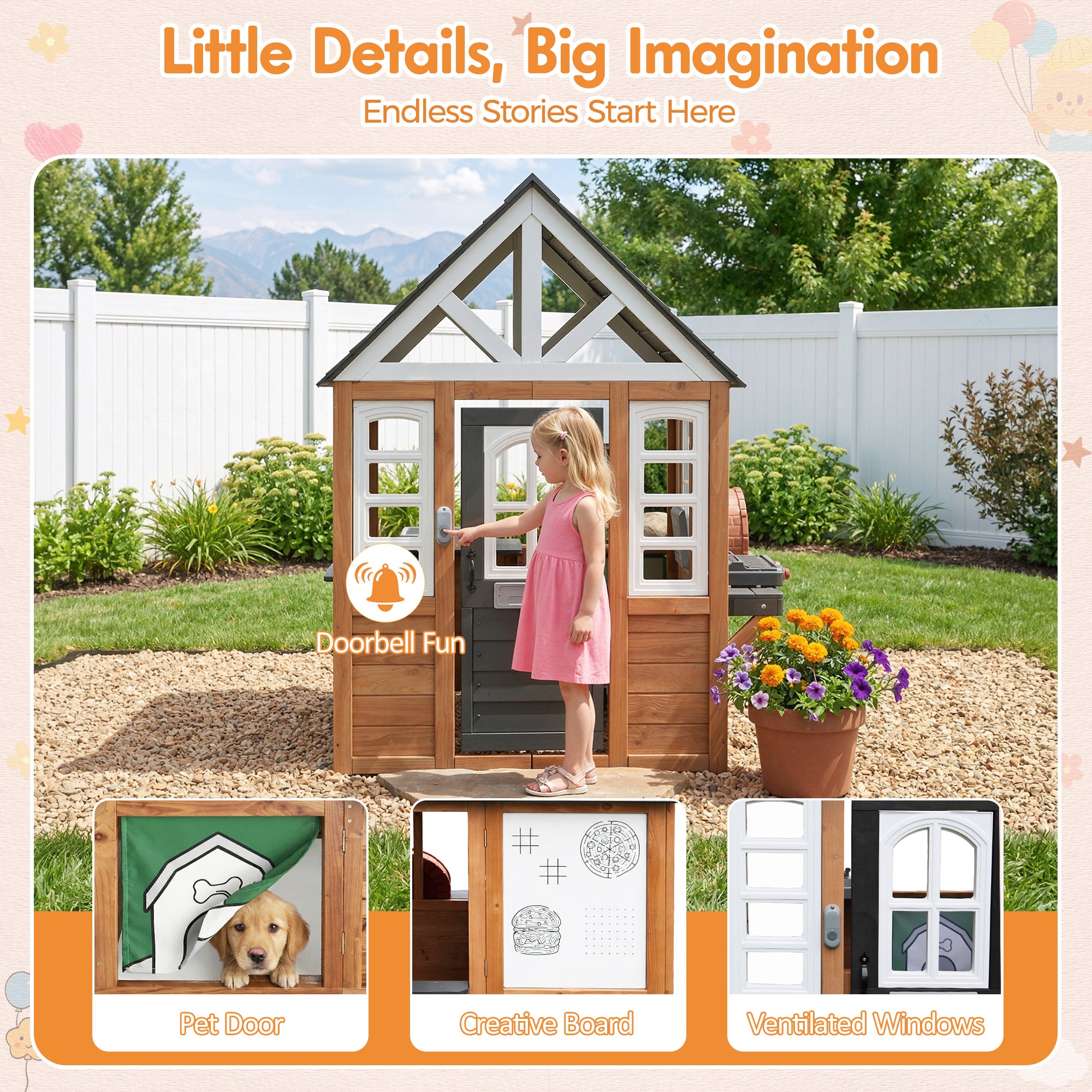 COCLUB Outdoor Tool Shed Playhouse for Kids, Wooden Play House with Workbench & Accessories, Blue and Red Toddler Play Set, Toys for Backyard
