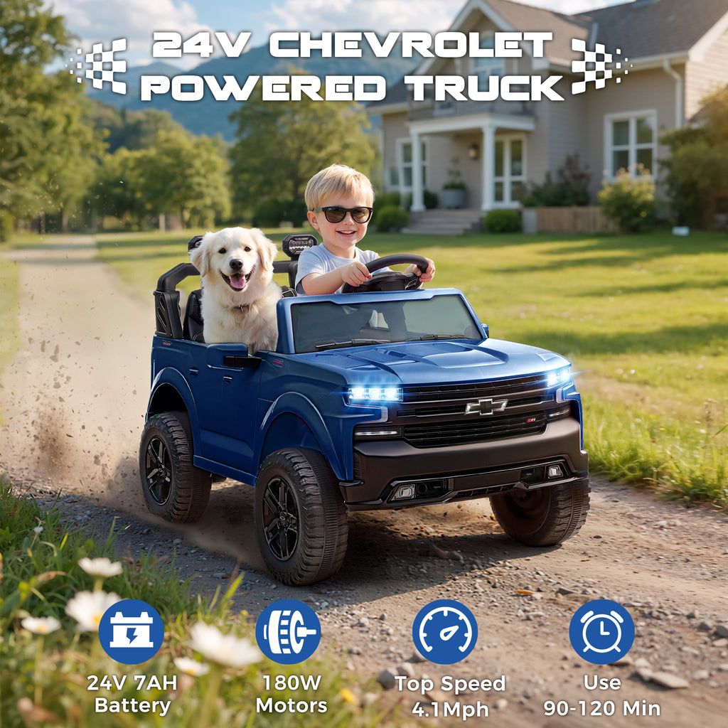 24V Ride On Car for Kids, Chevrolet Silverado 2 Seater Ride On Truck, Powered Electric Car with Remote Control, 90W Dual Motors, MP3 Bluetooth, LED, Ride On Toys for Boys Girls Ages 3–8 (Pink)