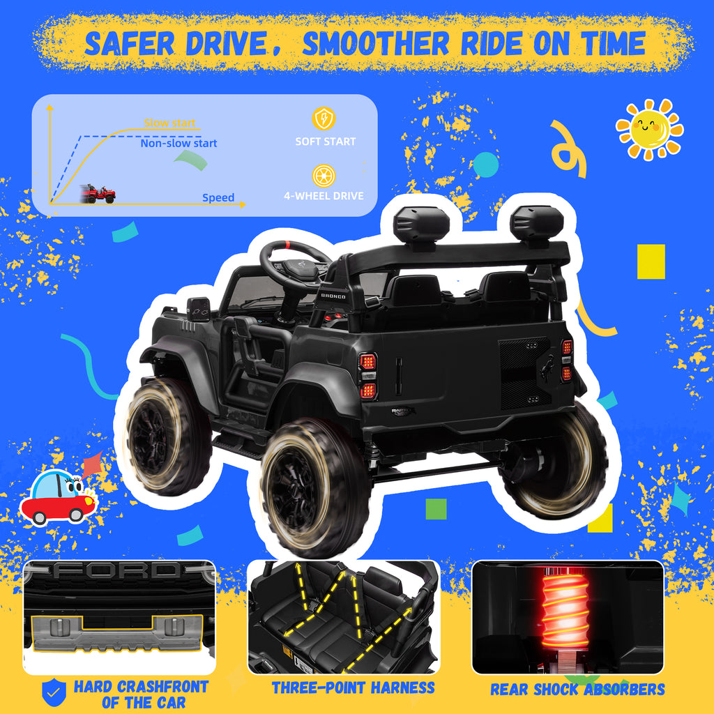 2 Seats 24V Electric Car for Big Kids, Licensed Ford Bronco Raptor Powered Ride On Car with 4 Wheels Spring Suspension, Parent Remote Control, 24V Ride On Toys for Ages 3-8 Boys Girls Gifts