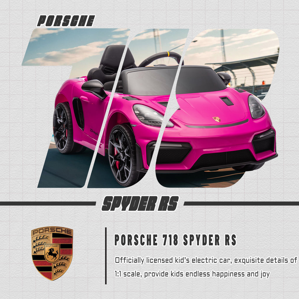 Porsche 718 Kids Ride On Toy, Electric Car for Toddlers with Remote Control, 4 Wheel Suspension, Bluetooth, Music, LED, Safety Belts, Kids Sports Ride on Car for Toddler 3-6 Yrs Boys Girls Gifts