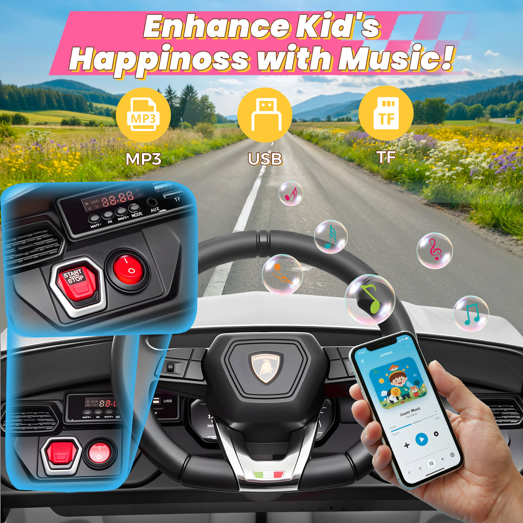 Lamborghini 12V Kids Ride On Car with Remote Control, Battery Powered Electric Car with 4 Wheels, USB, Ride On Toys for 3+ Years Olds Girls Boys, Pink