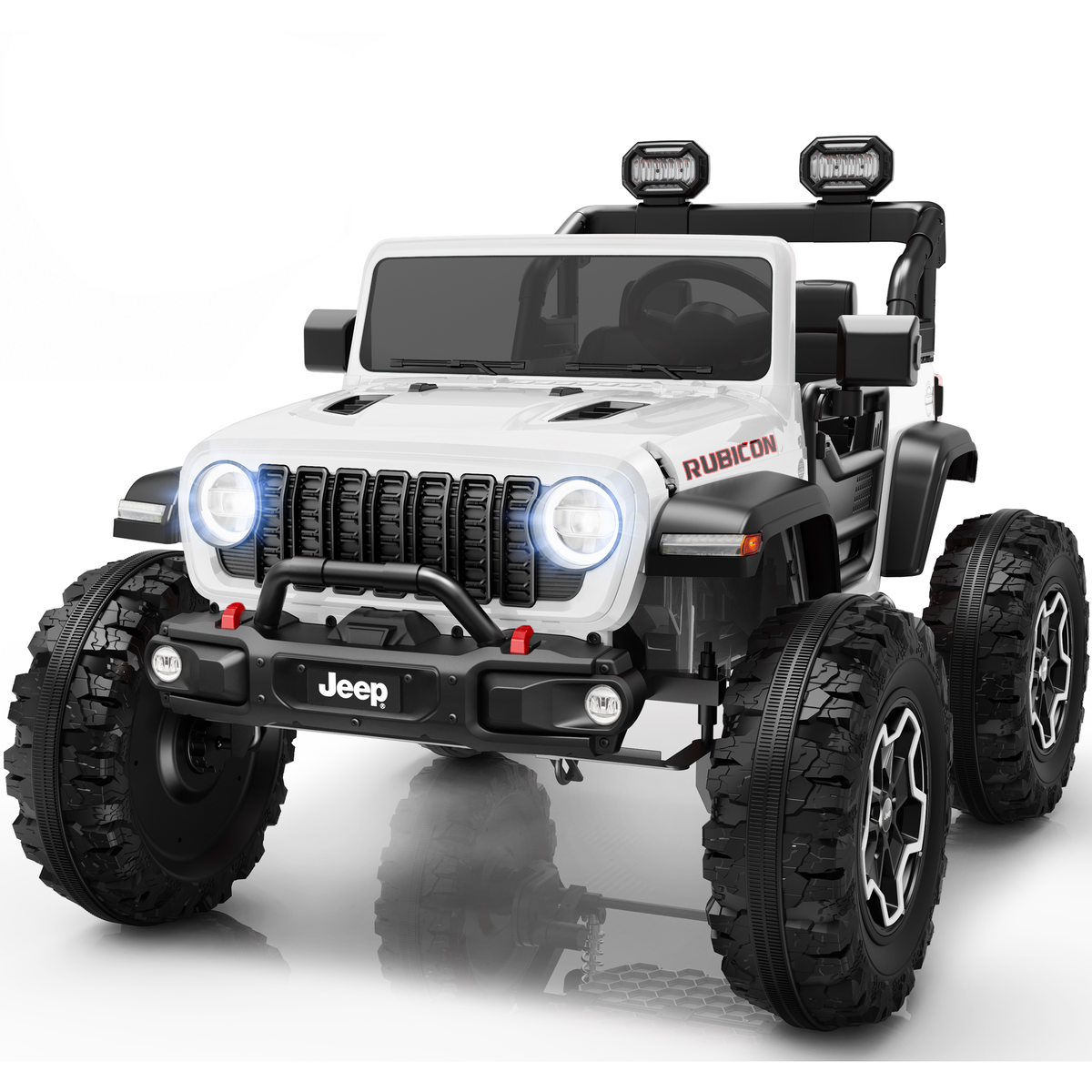 24V Jeep Wrangler Rubicon Ride On Car 2 Seaters for Big Kids, Powered Ride On w/4 Wheels Spring Suspension, Parent Remote Control, LED Lights, Bluetooth, MP3, Ride On Toy for Ages 3-8