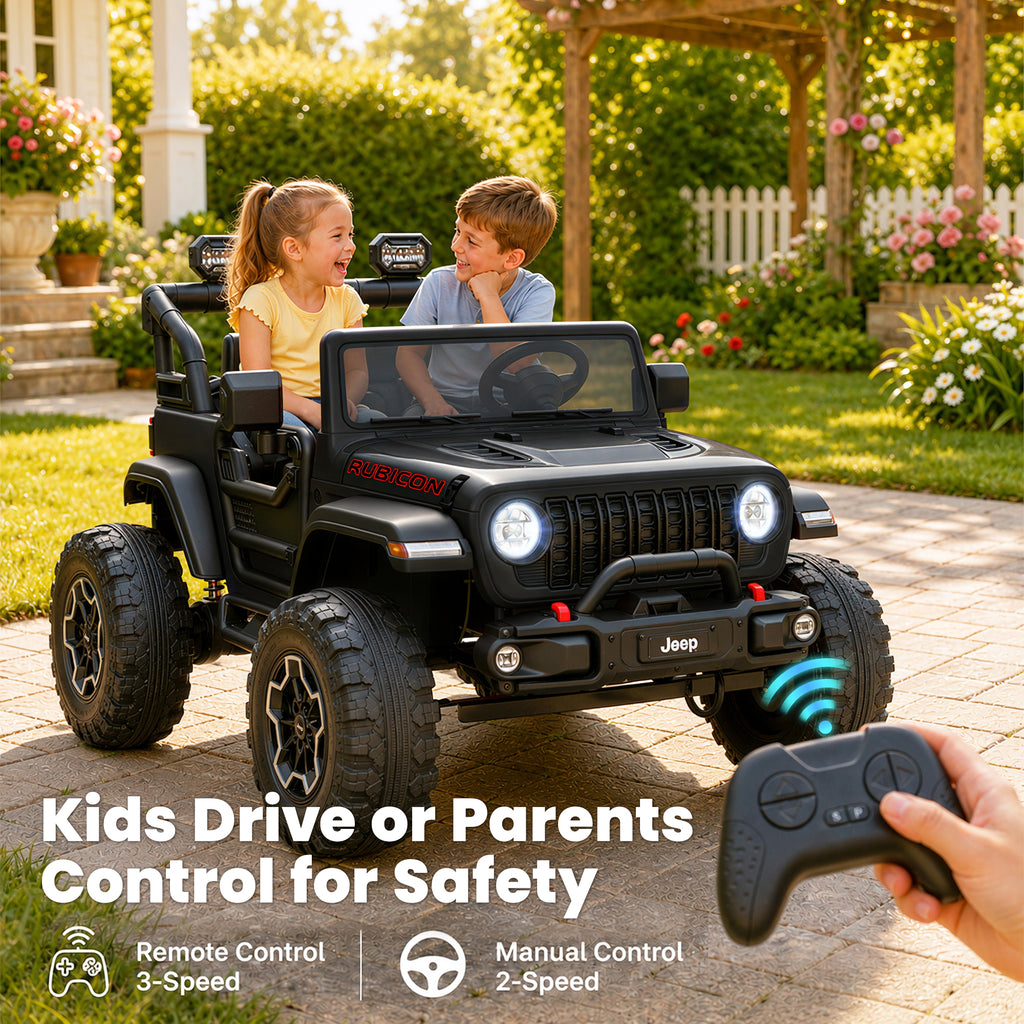 COCLUB 24V Jeep Wrangler Rubicon Ride On Car 2 Seaters for Big Kids, Powered Ride On w/4 Wheels Spring Suspension, Parent Remote Control, LED Lights, Bluetooth, MP3, Ride On Toy for Ages 3-8