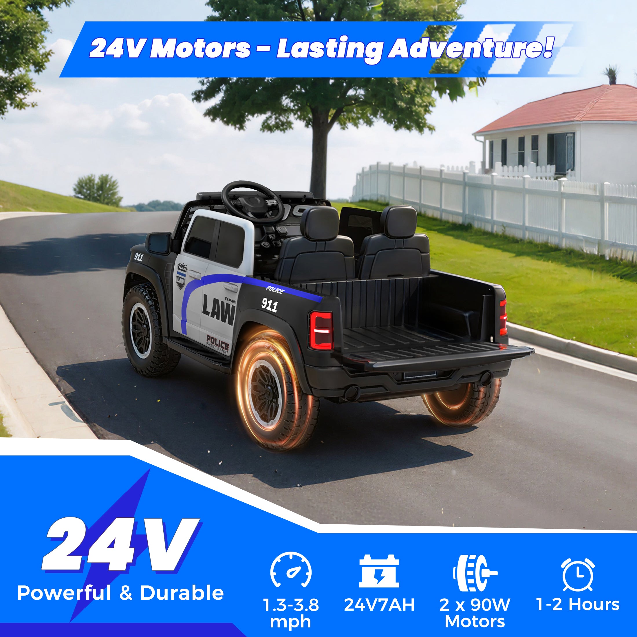 COCLUB 24V 2 Seat Ride On Car for Kids, Licensed RAM RHO 1500 Powered Electric Car with 4 Wheels Spring Suspesion, Ride On Toy for 3-8 Year Boys & Girls with Remote Control, Horm, Siren, Lights
