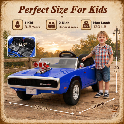 24V Dodge Charger 1970 2 Seater Ride On Car, Battery Powered Ride On Toys w/4-Wheel Suspension, Parent Remote Control, Engine Spray, LED Lights, Bluetooth, MP3, 24V Ride On for Ages 3+