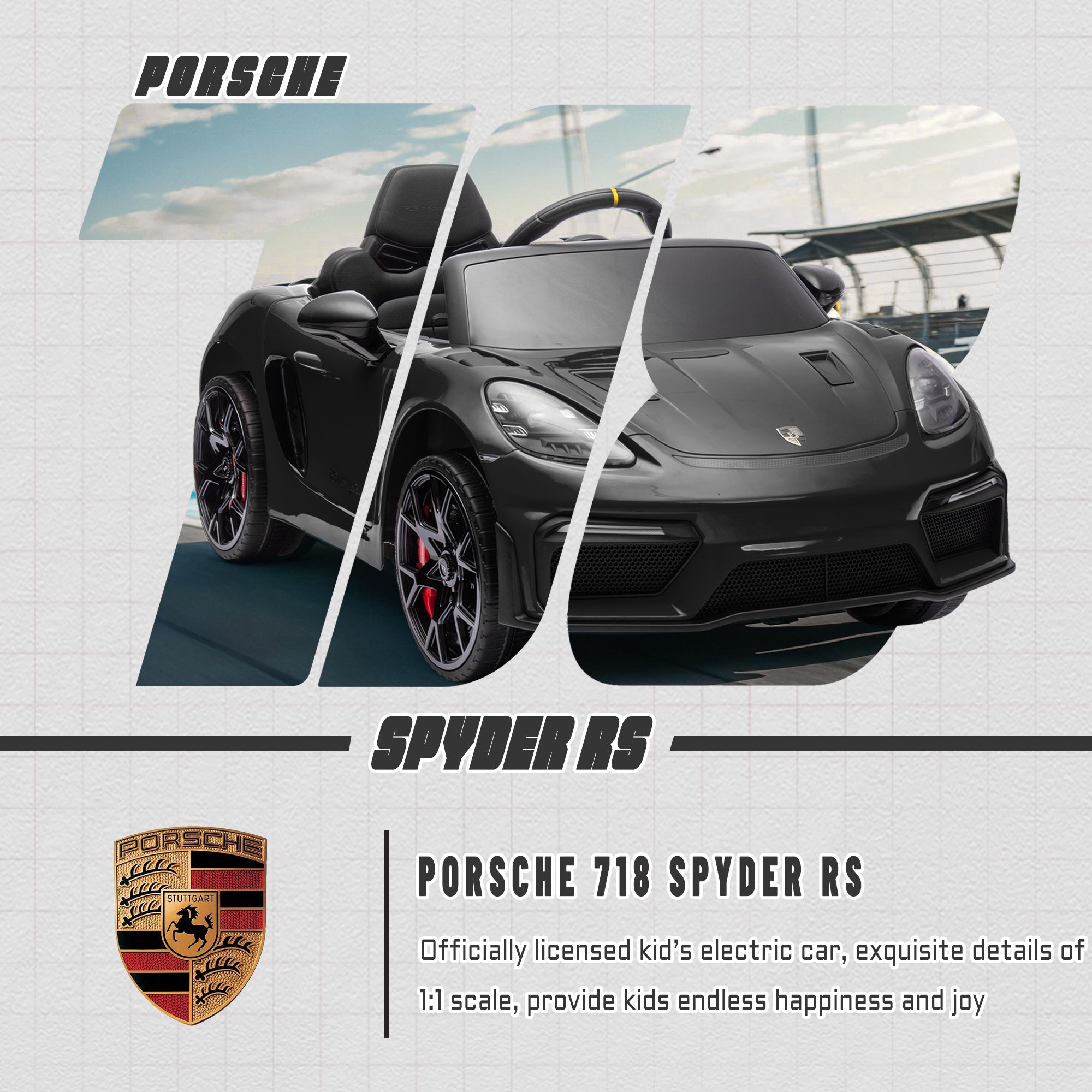 Porsche 718 Kids Ride On Toy, Electric Car for Toddlers with Remote Control, 4 Wheel Suspension, Bluetooth, Music, LED, Safety Belts, Kids Sports Ride on Car for Toddler 3-6 Yrs Boys Girls Gifts