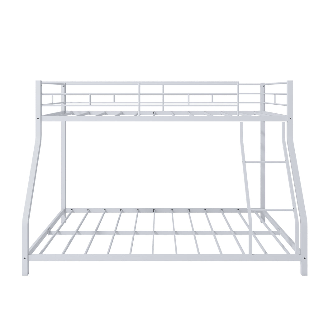 Metal Twin Over Full Bunk Bed, Heavy-duty Metal Bunk Beds For Kids Twin Over Full Size, Low Profile Metal Bunk Bed with Ladder and Full-Length Guardrail, Modern Kids Room Furniture, Black