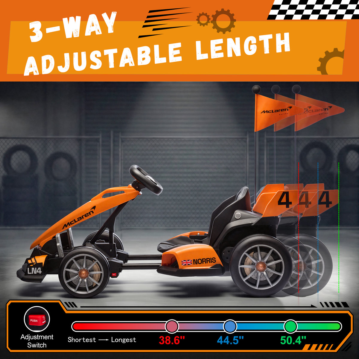 McLaren 24V Ride On Go Kart for Kids, Drifting Ride On with LED Lights, Foldable Design, Ride On Toy for Age 6+ Kids