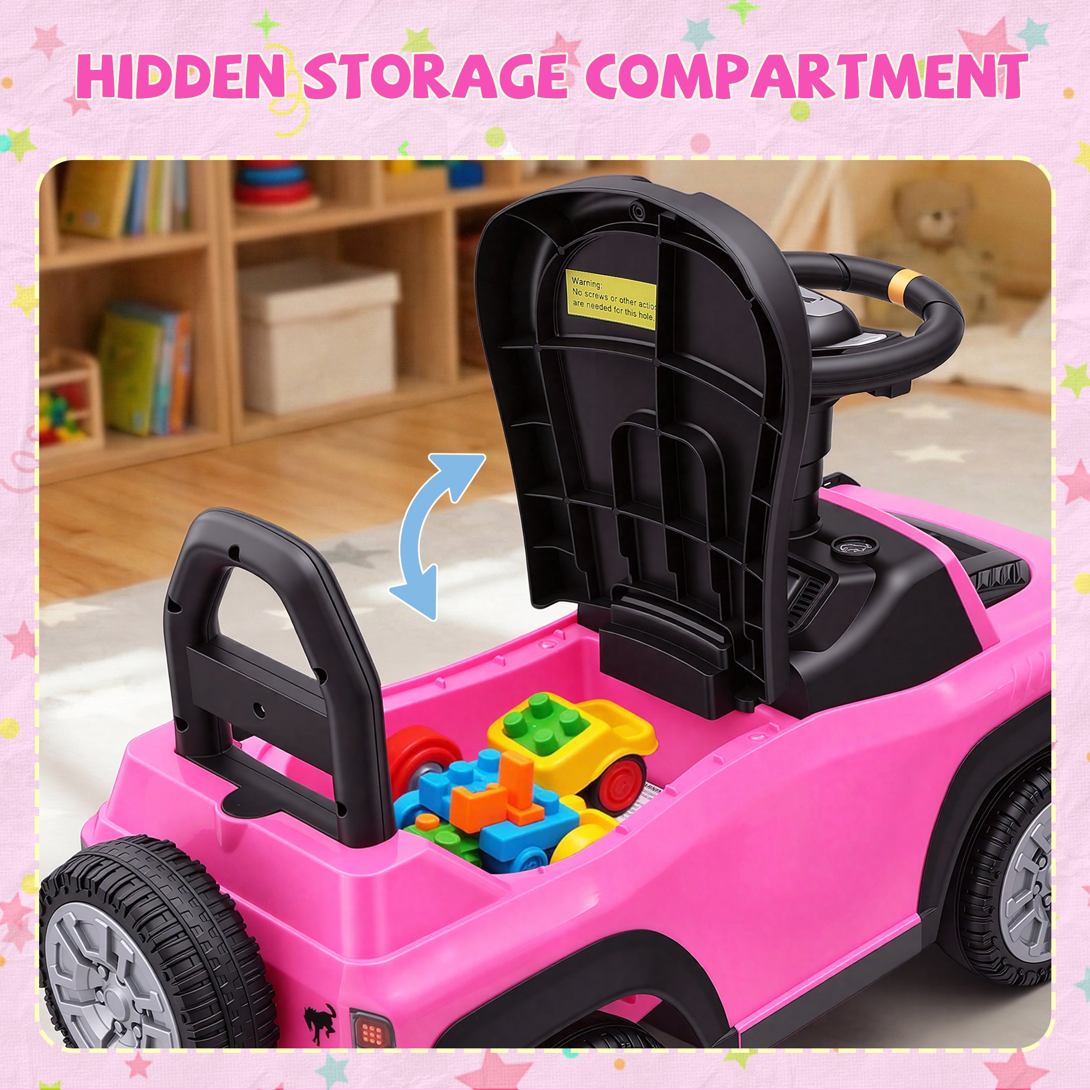 COCLUB Ride On Car for Toddlers 1–3, Ford Bronco Ride On Toy with Steering Wheel, Music, Horn & Engine Sounds, Under Seat Storage, Silent Wheels, Easy Walker & Push Car for Boys & Girls, Pink