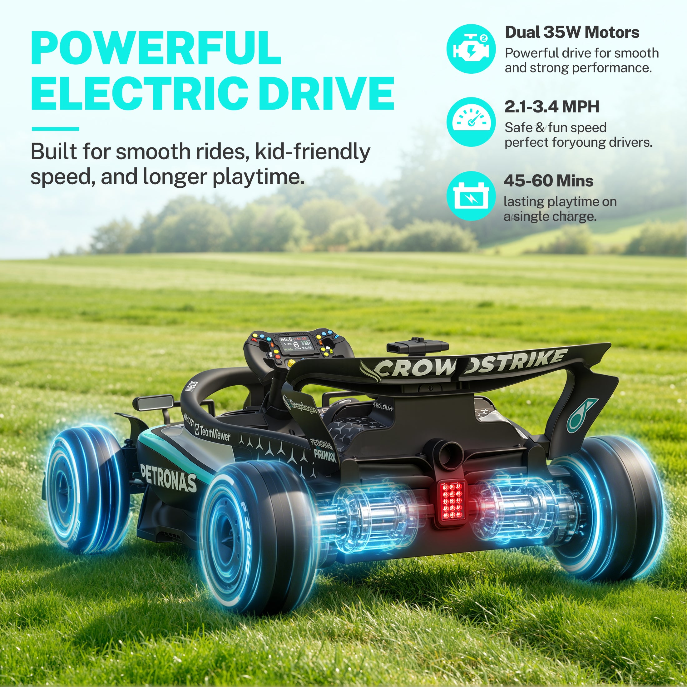 COCLUB Mercedes F1 12V Ride On Car for Kids, Battery Powered Electric Go-Kart with Parent Remote Control, Music, Bluetooth, Suspension, Kids Ride On Toy for Boys Girls Ages 3+,Black