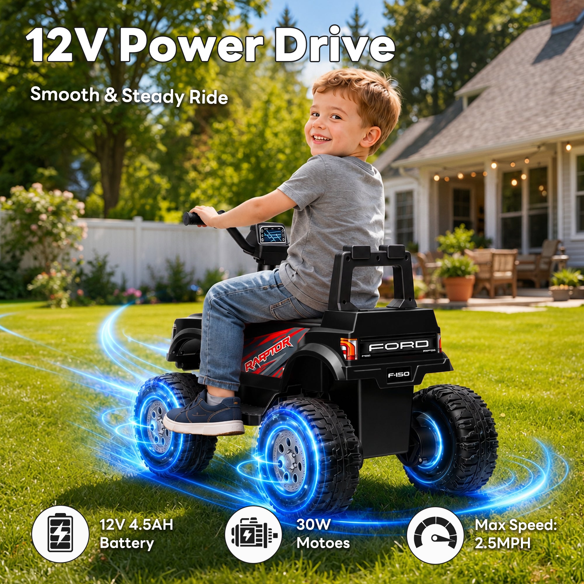 COCLUB 12V Ride On Car for Kids, Licensed Ford F-150 Raptor Battery Powered Ride On Toys w/4 Wheels, LED Lights, Toddlers Electric Car for Ages 2-5